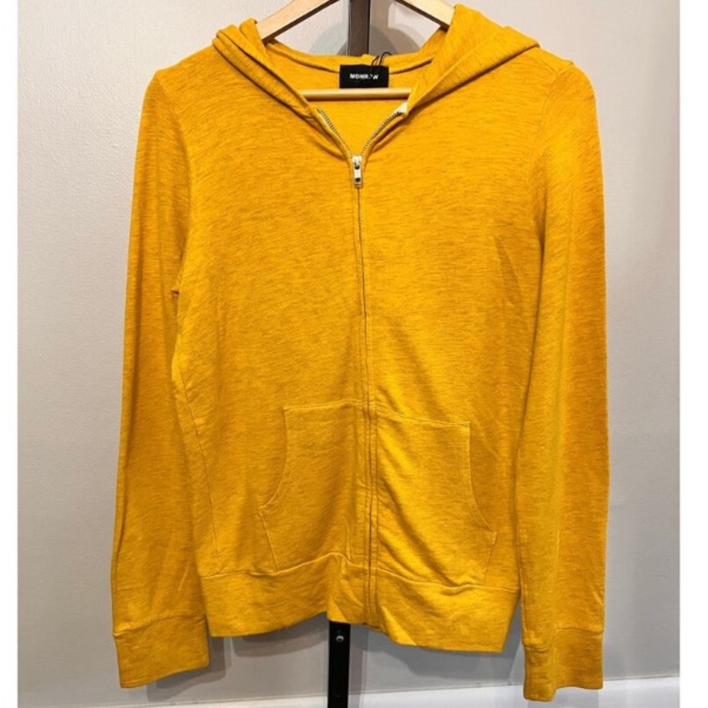 Monrow SuperSoft Long Sleeve Full Zip Lounge Spicy Mustard Medium NWT - Picture 2 of 6
